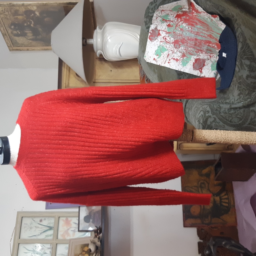 Womens Red Sweater knit long sleeve ribbed Med CYRUS b17